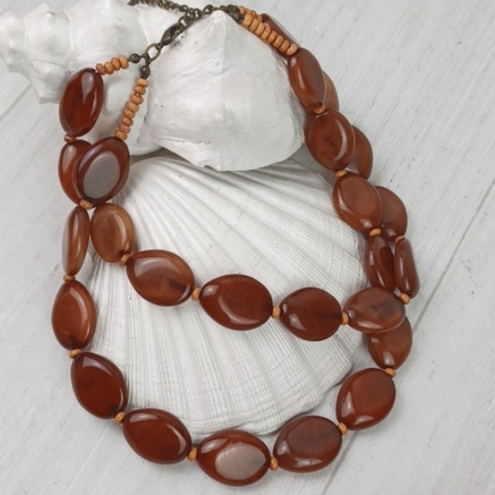 Vintage Style Burnt Carmel DBL Layer Glass Bead Choker Necklace